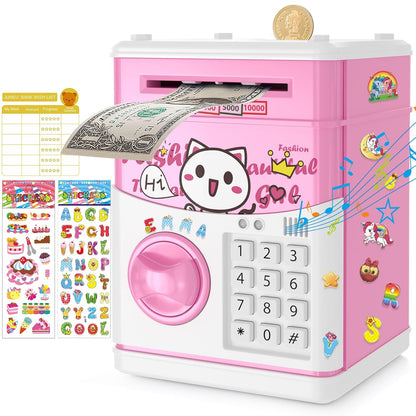 JUNEU Unicorn Piggy Bank for Kids, Gifts for 5 6 7 8 9 10 Year Old Girls, Kids Electronic Piggy Bank, Girls Birthday Gifts, Educational Toys for Girl Boys, Kid Money Saving Box, Mini ATM Coin Bank