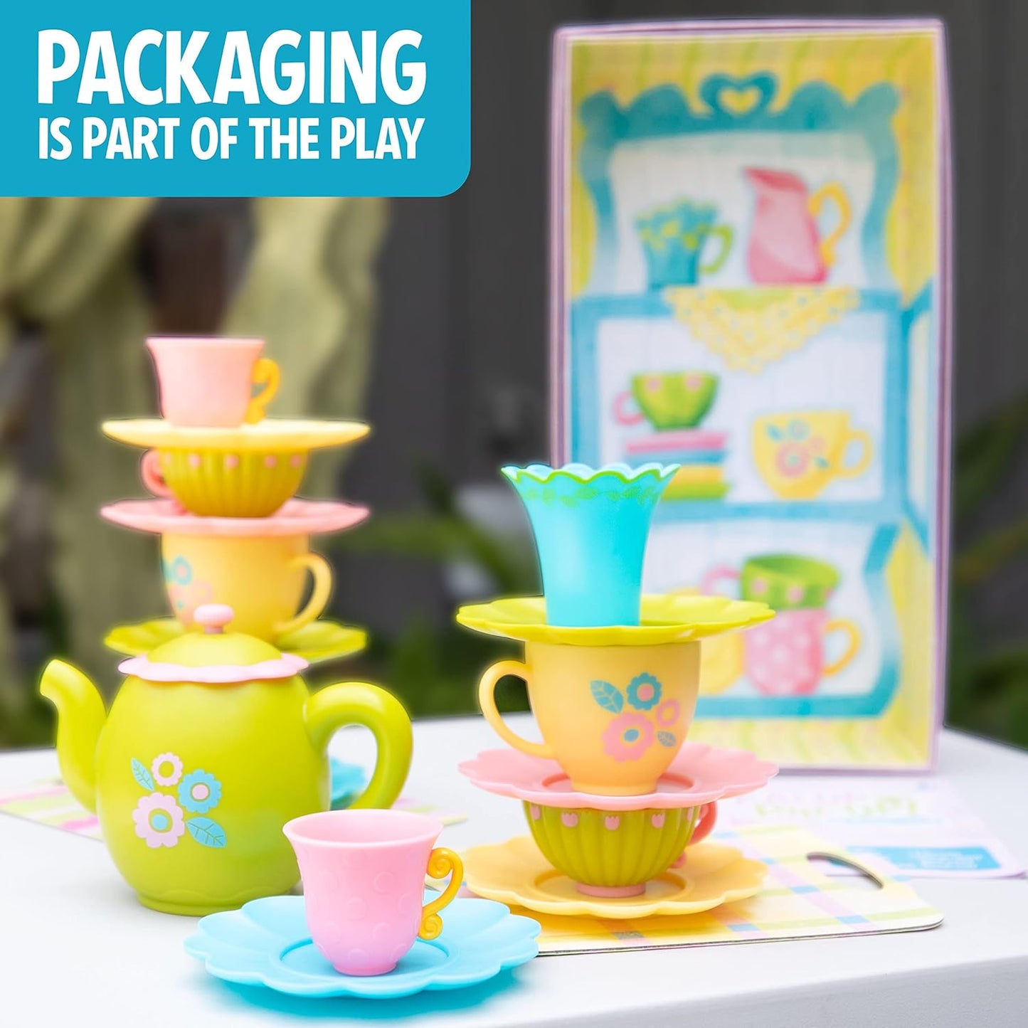 Educational Insights Teacup Pile-Up - Relay Race Games for Kids, Gross Motor Preschool Games for 4 Year Olds, Birthday Party Activities, Matching and Patterning Toddler Game
