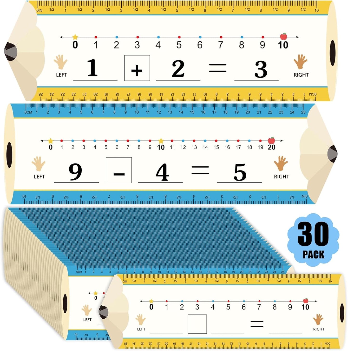 30Pcs Pencil Number Lines, Double Sided Number Lines for Students, 12x4Inch Erasable Number Line for Classroom Wall Home Teaching Supplies Must Haves