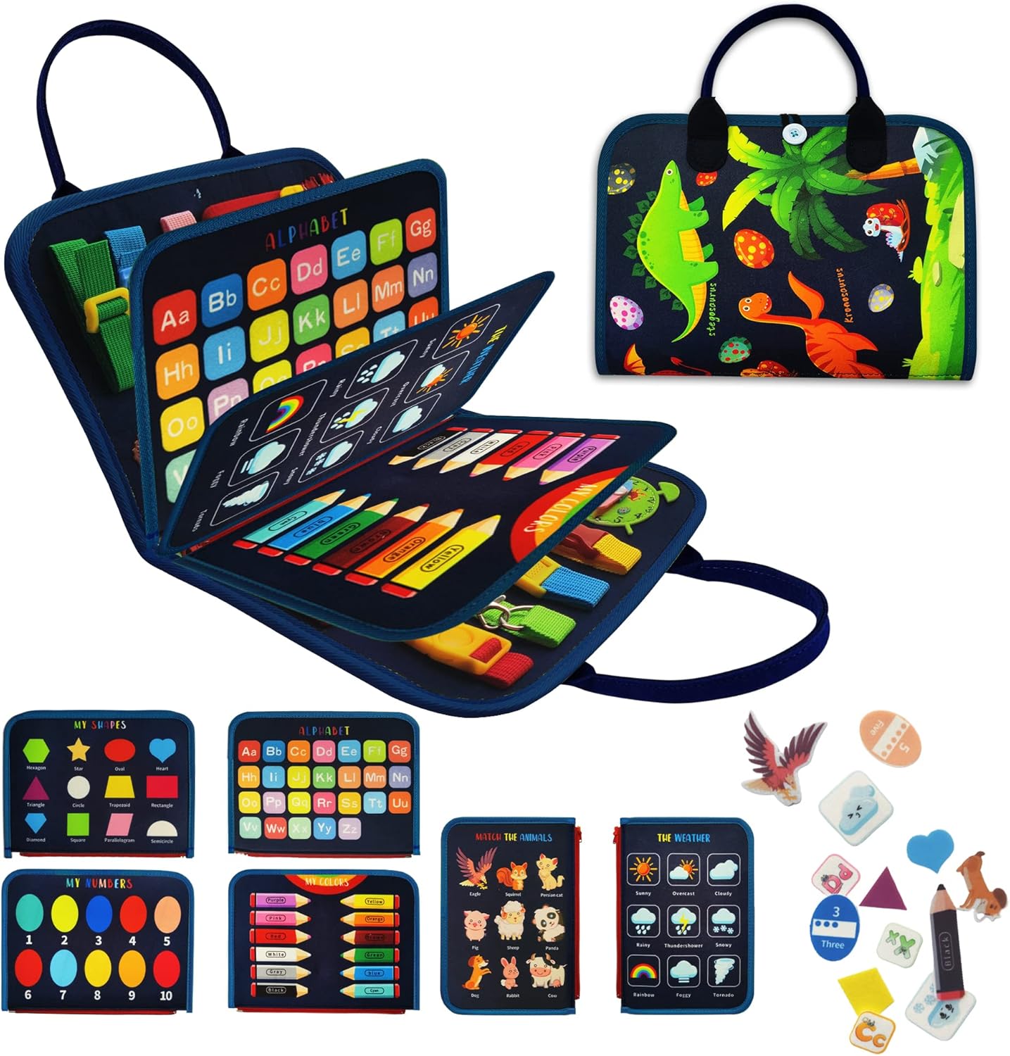 LearnToy Montessori Busy Board for Boys 3 4 5 Year, Sensory Toys for Toddlers 3-6, Ideal for Travel and Preschool - ABCs, 123s, Shapes, Colors, Animals, Weather, Birthday Gifts