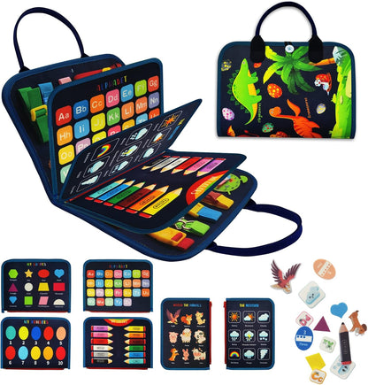 LearnToy Montessori Busy Board for Boys 3 4 5 Year, Sensory Toys for Toddlers 3-6, Ideal for Travel and Preschool - ABCs, 123s, Shapes, Colors, Animals, Weather, Birthday Gifts