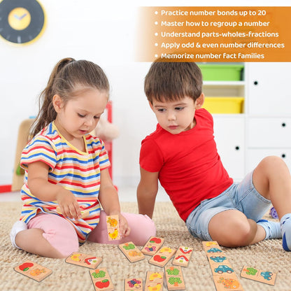 28 Pcs Wooden Domino Puzzle Game - Multicolor Fruit & Animal Design, Educational Family Logic and Thinking Skill Development Toy, Children's Dominoes with Pictures, Gifts for Preschool and Age 3+