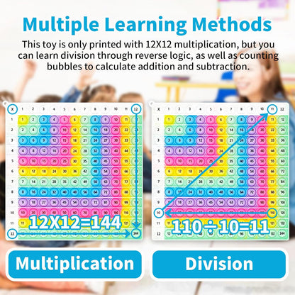 12x12 Multiplication Chart Games for Kids: Fun & Easy Learning! Press & Learn Multiplication Table Toy, STEM Math Skills Practice for Ages 4-12, Home & School Sensory Tool (US Certified Silicone)