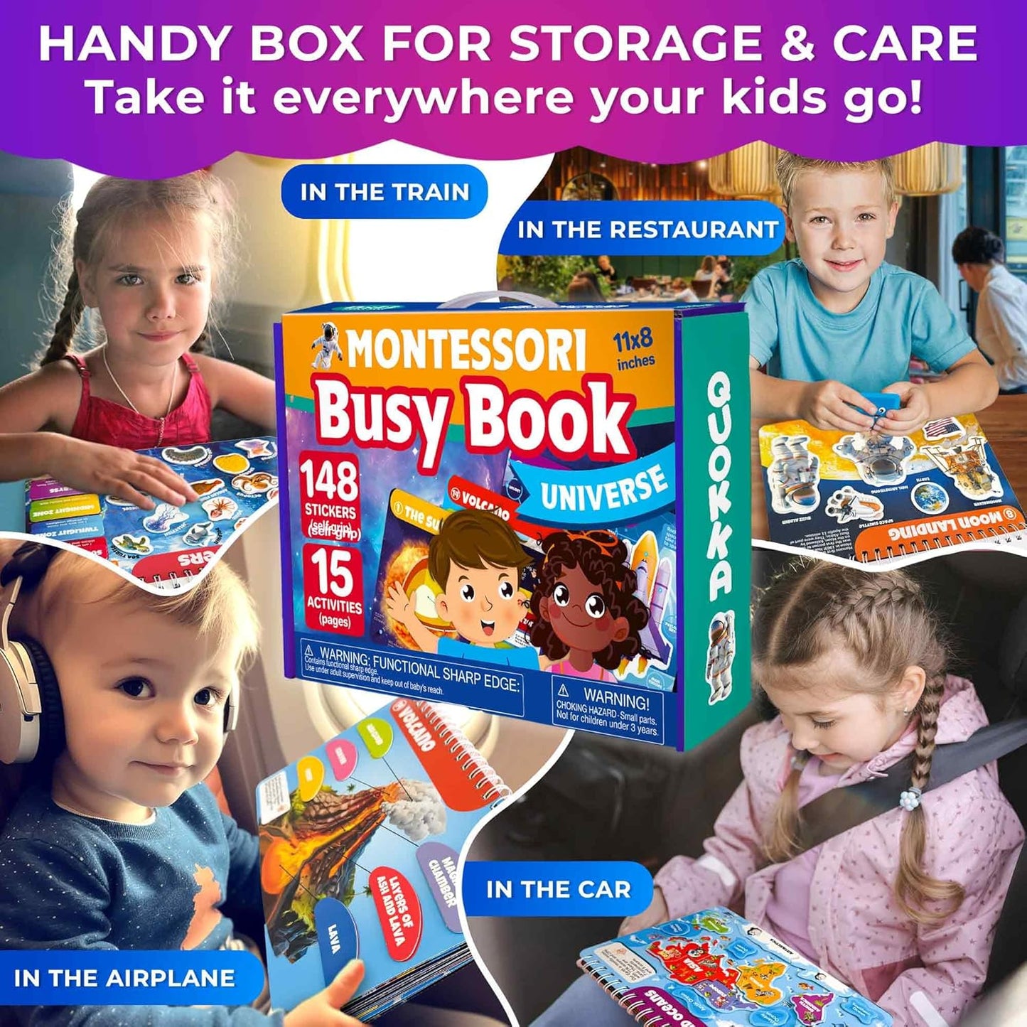 QUOKKA Montessori Busy Book for Toddlers 1-3 - Pre K Kids Learning Activities for Homeschooling - My Preschool Busy Book for Ages 3-5 - 15 Kids Educational Activities 2-4 Years