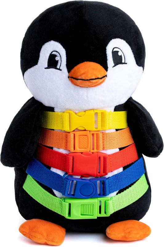 Buckle Toy - Blizzard Penguin Stuffed Animal - Montessori Learning Activity Toy - Develop Motor Skills and Problem Solving - Counting and Color Recognition - Kids Airplane Travel Accessories