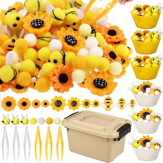 286Pcs Letters and Numbers Sensory Bin Filler Fine Motor Toys Counting Sorting 200 Felt Pompoms 76 Magnetic Letters Numbers 4 Tweezers 5 Silicone Plates 1 Storage Box for Counting Sorting DIY Crafts