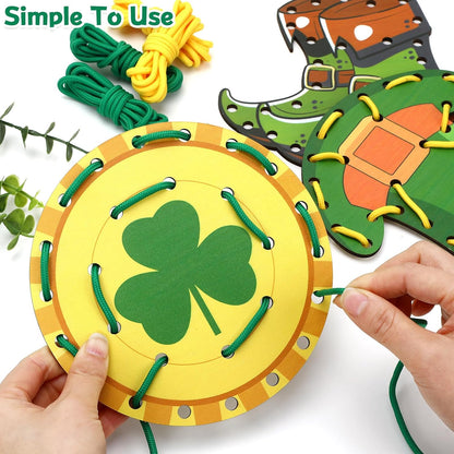 Montessori Wooden-Lacing Cards, Fine Motor Skills, Cute Bear Lacing Cards (Forest)