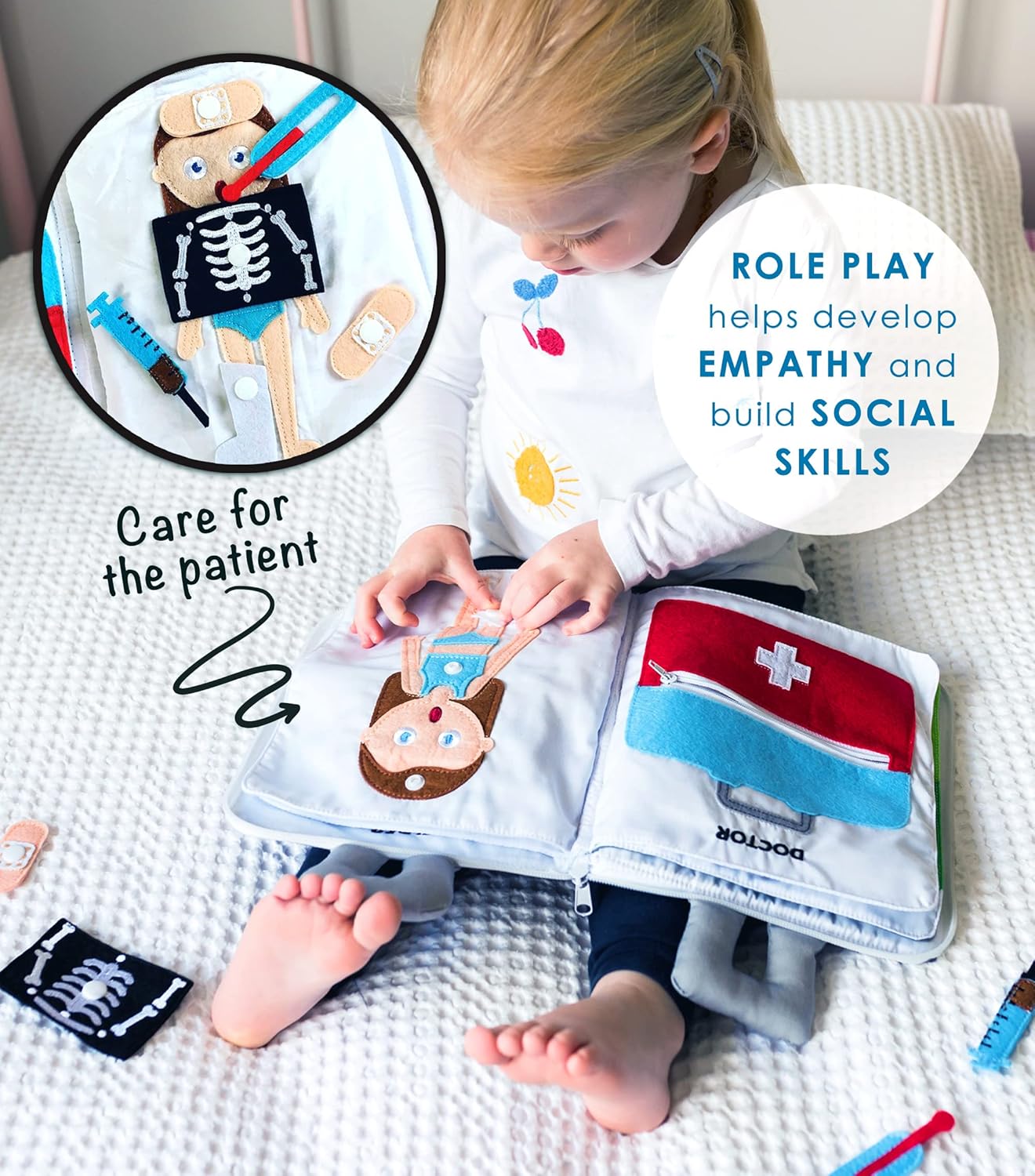 Curious Columbus Quiet Book Fabric Busy Book - Airplane Travel Toys for Kids - Montessori Toy Preschool Activity Books - Fun and Educational Fabric Book