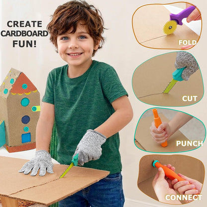 Kibbidea Cardboard Cutter for Kids with Screws &Tool Box, 170PCS Cardboard Construction Tool Kit, STEM Resuable Building Toys for Boys and Girls, Engineering & Creativity（Aged 5+）