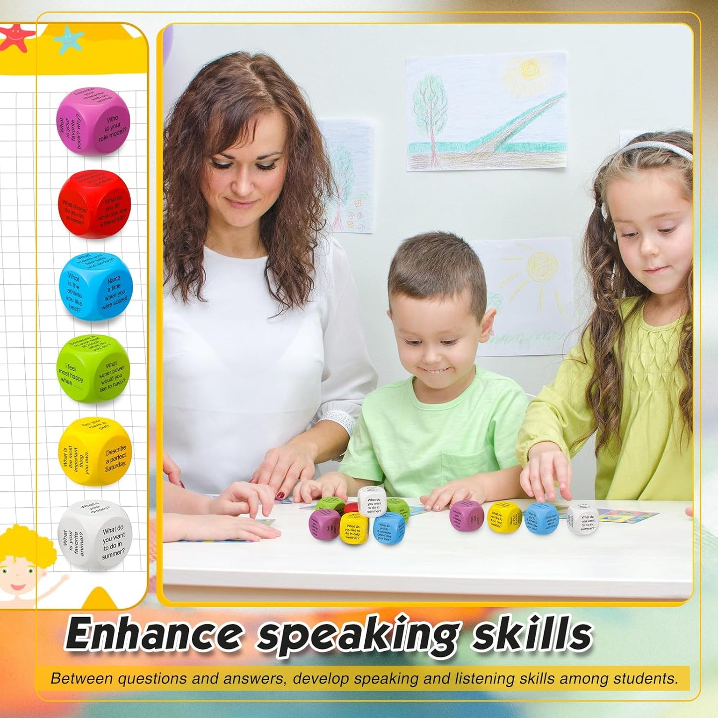 Hanaive 12 Pcs Learning Conversation Cubes Social Emotional Learning Dice Family Dice Game Speech Therapy School Counselor Supplies for Kids Teacher Family Classroom(Foam)