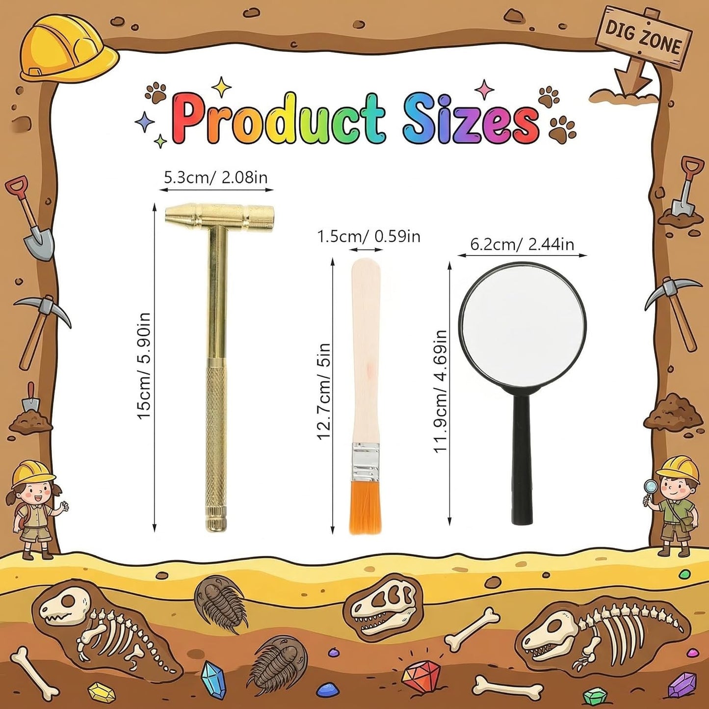 1 Set Dinosaur Dig Tools Kit: Archaeological Excavation Tool Set with Mini Hammer Chisel Brush Scraper Kit
