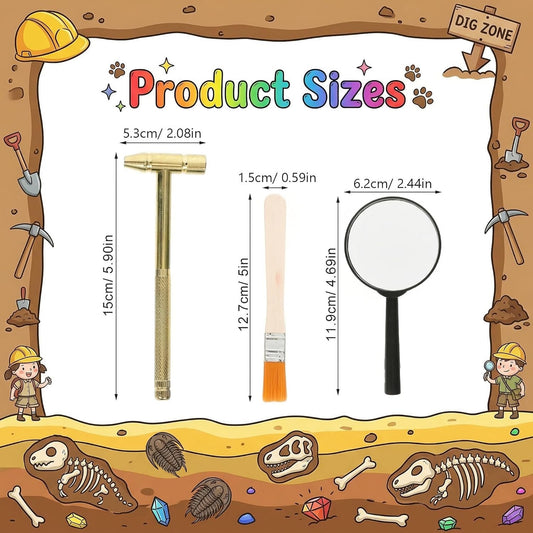 1 Set Dinosaur Dig Tools Kit: Archaeological Excavation Tool Set with Mini Hammer Chisel Brush Scraper Kit