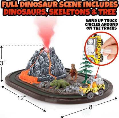 ArtCreativity Dinosaur Playset with Volcano Eruptions, Sounds & Wind-up Truck