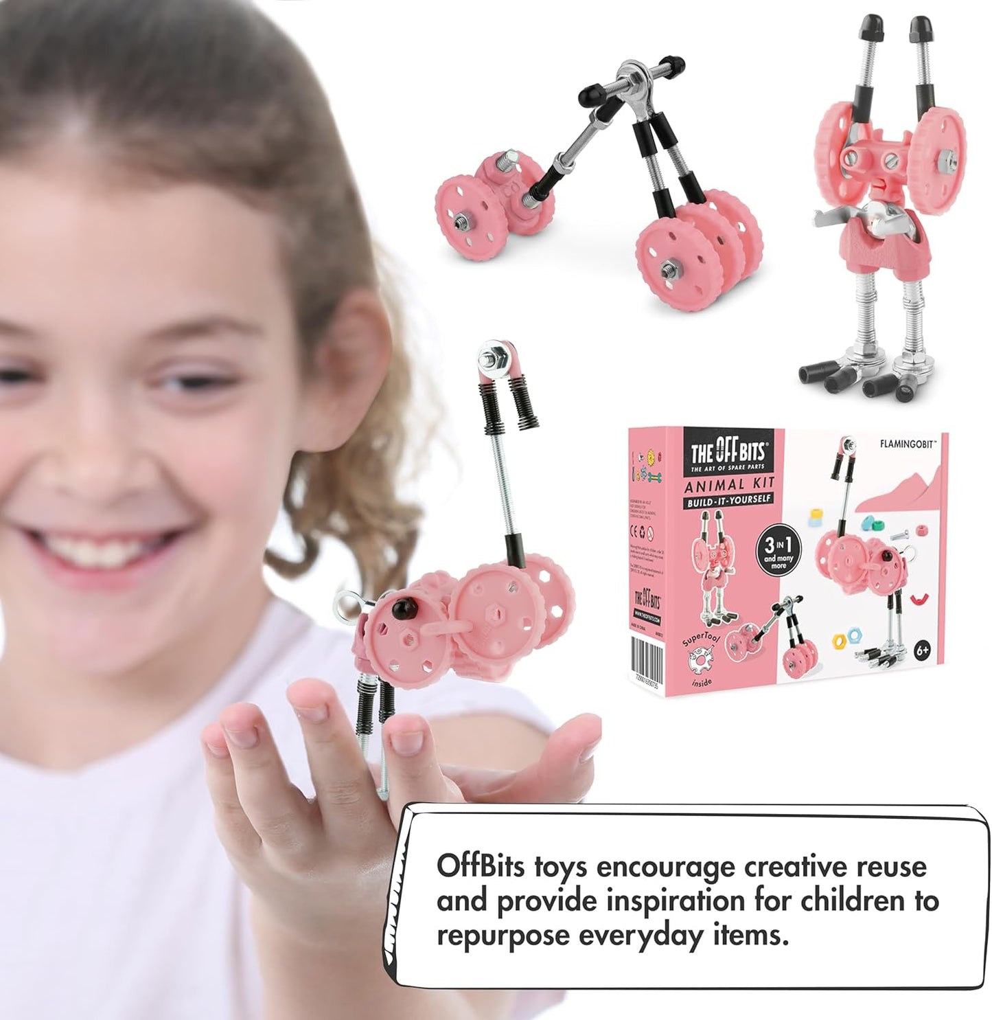 The Off Bits Erector Set: Animal Mini STEM Toys for Kids 6+, Toy Building Sets with Nuts & Bolts, STEM Building Toys Gifts for Boys and Girls (Blue Elephant)