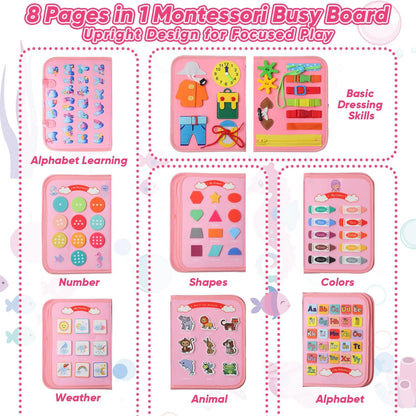 Mermaid Busy Board Book Toys for Girls, Sensory Educational Activities Busy Book for Learning Fine Motor Skills for Toddlers, Travel Activities Toy for Airplane and Car Travel