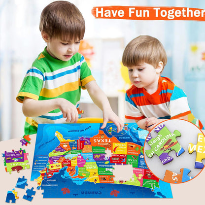 United States Map Puzzle for Kids Ages 6-8 8-10 10-12 - 200 Piece Floor Jigsaw with Poster - Educational USA Geography Jigsaw with 50 States & Capitals - Large Map Puzzle STEM Gift for Boys and Girls