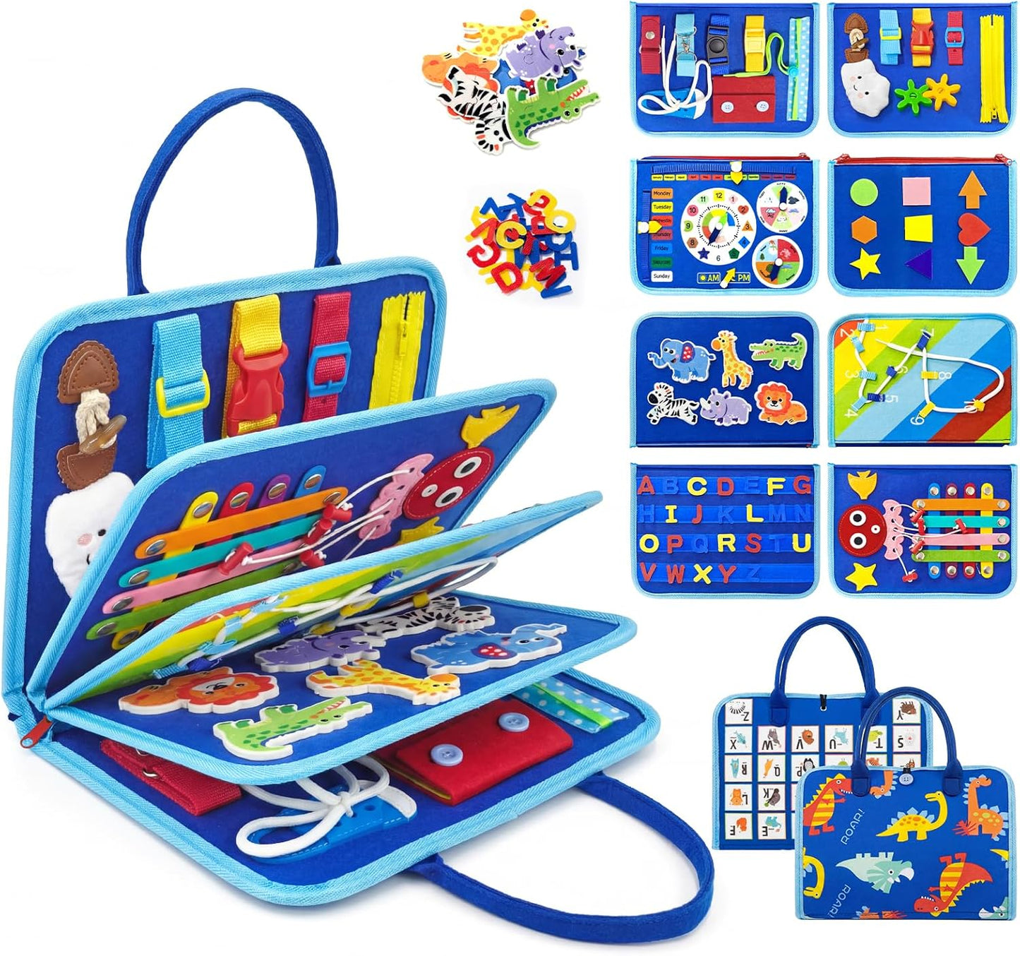 Busy Board Montessori Toys for Toddlers 1-3, 2-4, Boys Birthday Gift, Educational Activity Busy Books Sensory Learning Toys, Travel Toys for Airplane Car