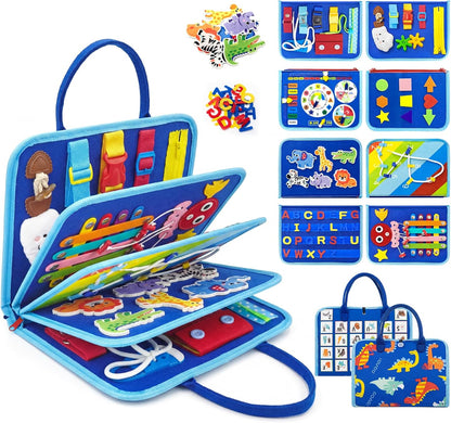 Busy Board Montessori Toys for Toddlers 1-3, 2-4, Boys Birthday Gift, Educational Activity Busy Books Sensory Learning Toys, Travel Toys for Airplane Car