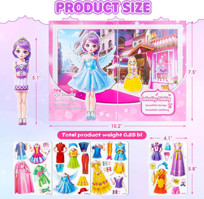 Magnetic Dress Up Dolls for Girls - Princess Magnet Paper Dolls Book with 3D City Buildings - Travel Car Trip Quiet Book Game Toys Easter Birthday Gifts for Kids Toddlers Ages 3 4 5 6 7(Style C)