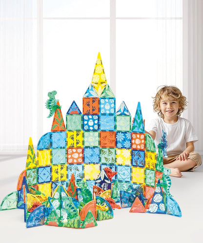 MEGAGONTILES Marble Run Magnetic Tiles Set 120PCS | STEM-Authenticated Magnetic Building Blocks with Marble Track Pieces | Educational Construction Toy for Kids Ages 3–8 (Boys & Girls)