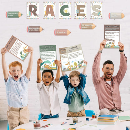 Outus 36 Pcs RACES Writing Strategy Bulletin Board Set, Alphabet Cutout Poster Sentence Starters Cards for Elementary School Classroom, Writing Display Wall Decoration Teacher Supply(Greenery)