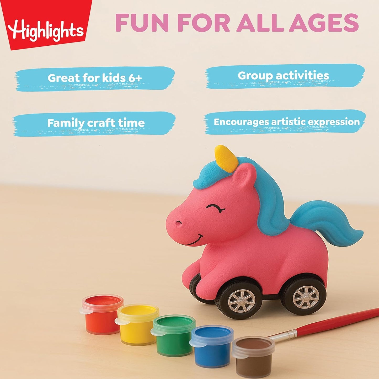 Highlights Paint Your Own Plaster Figurine & Activity Kits – DIY Art Sets with Figurines, Paints, Brush & Bonus Activities – Multiple Themes – Ages 6+