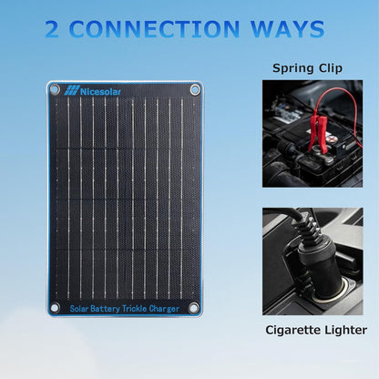 Nicesolar 10W 12V Solar Panel Car Battery Trickle Charger & Maintainer with Cigarette Lighter Plug & Alligator Clip for Car Automotive Motorcycle Boat Marine Snowmobile Watercraft RV