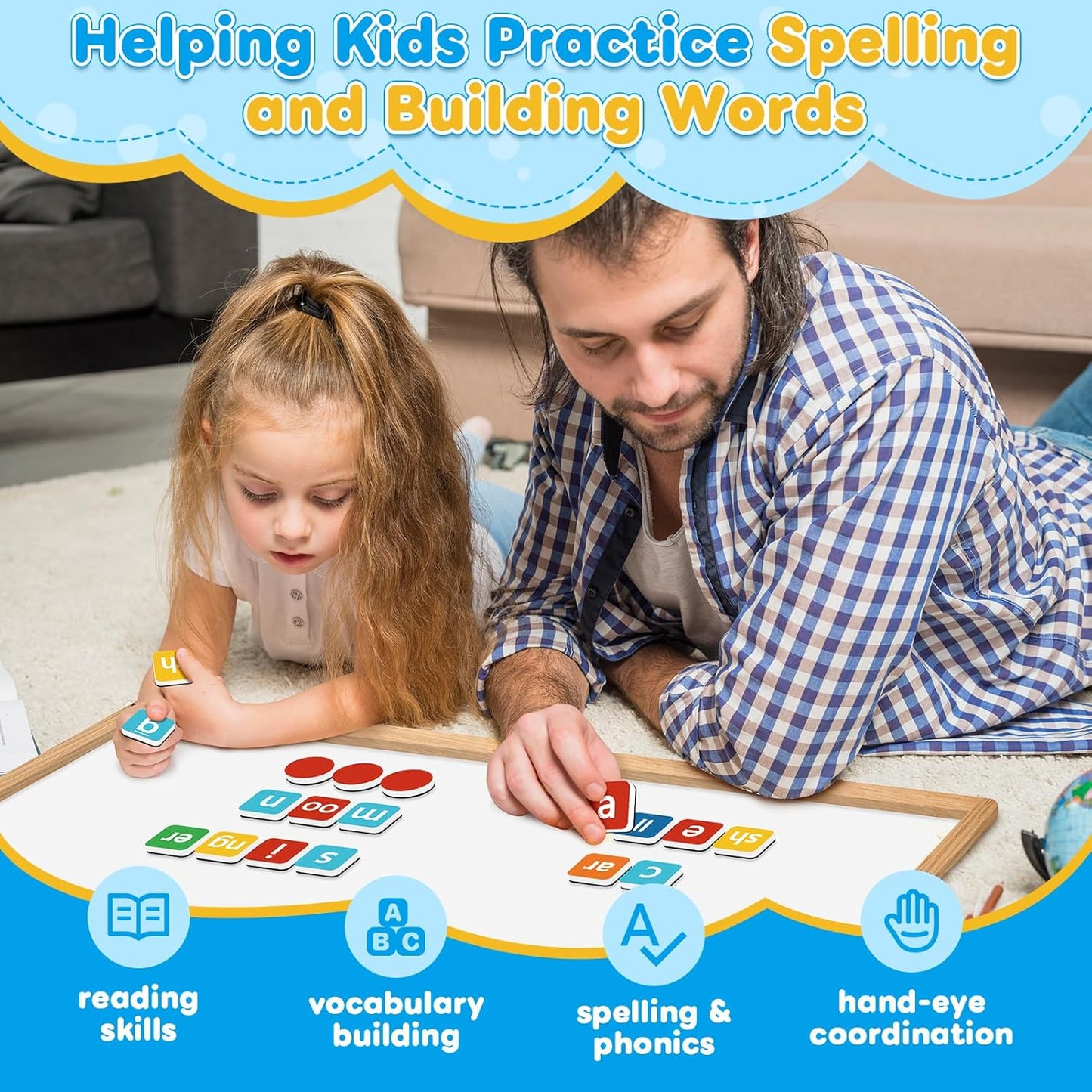 Phonics Magnetic Letter Tiles,Spelling Reading Games Manipulative Phonemic Awareness Sentence Building Alphabet ABC Fridge Magnets Speech Therapy Homeschool Classroom Learning Activity