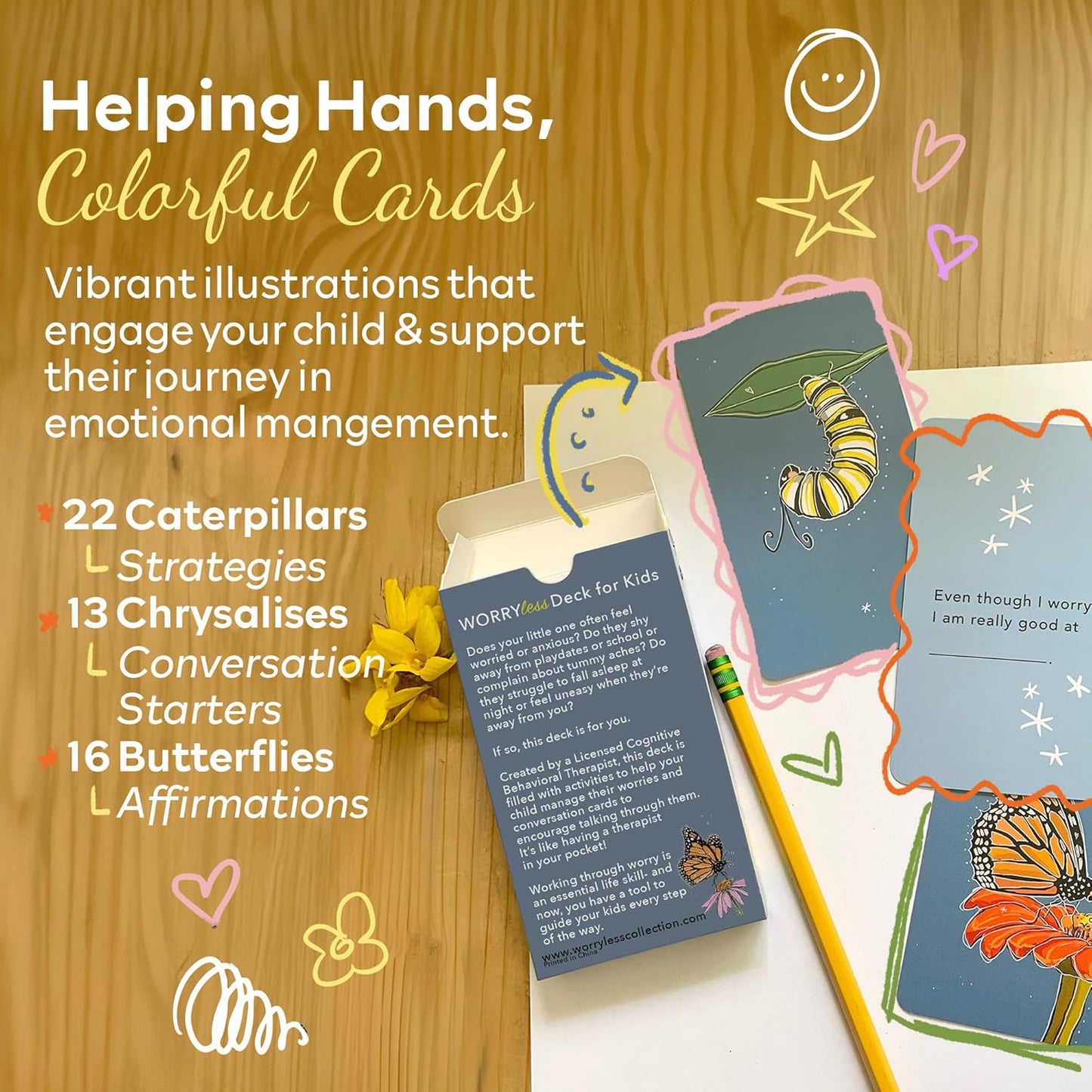 Worry Less Kids Deck - Emotional Regulation Tools for Kids, 52 Therapy Cards with Affirmations & Coping Skills, Helps Children Talk About Feelings, Ideal Tools for Health Therapists