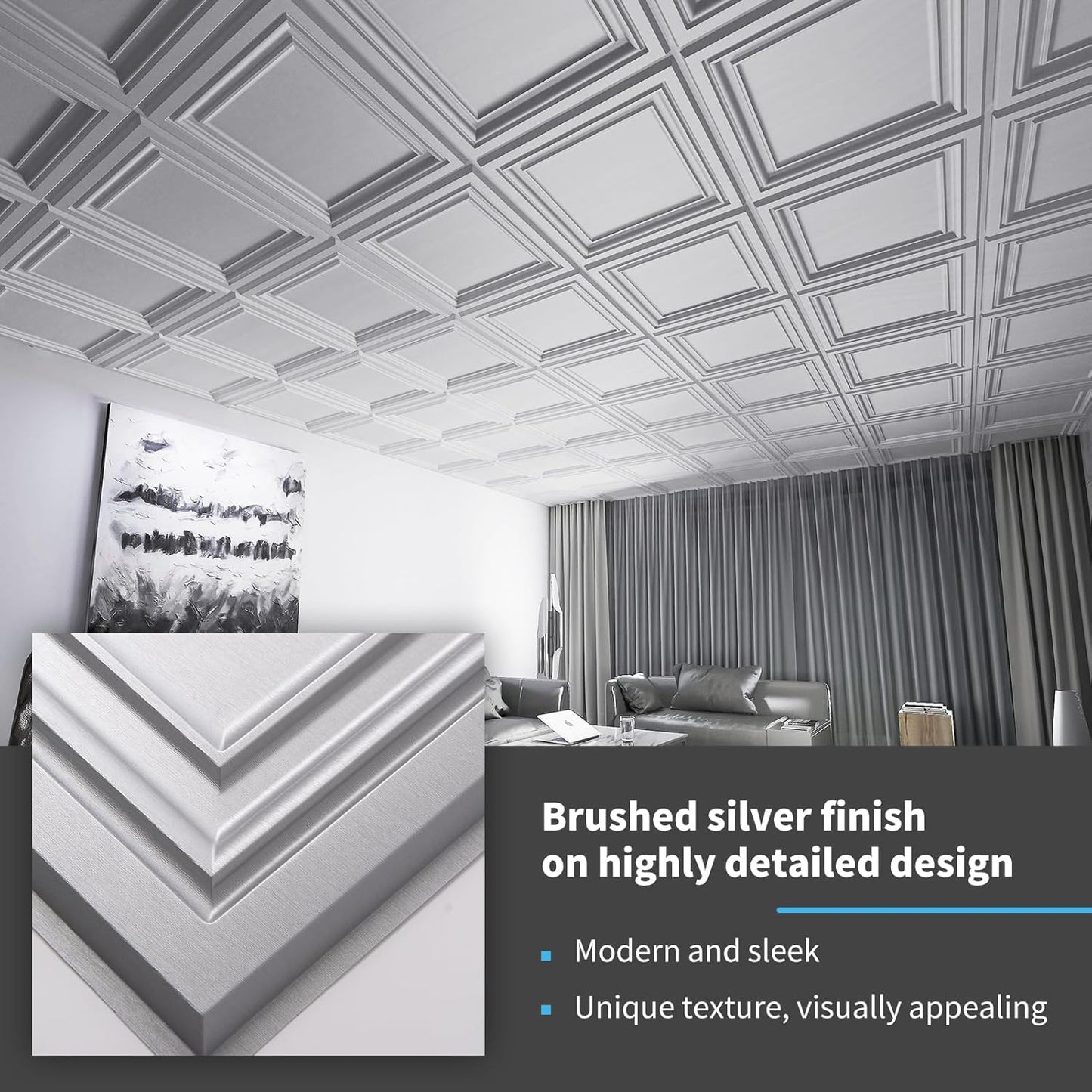 Art3d PVC Ceiling Tiles, 2'x2' Plastic Sheet in Black (12-Pack)