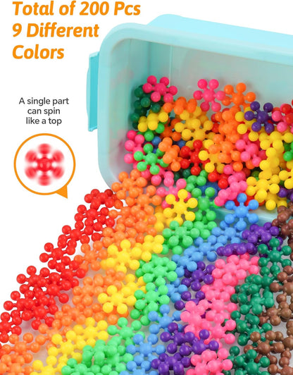 Snowflake Interlocking Building Block Educational Toy 300PCS for Kids Ages 3+, Multi-Color Solid Plastic Early Learning Creativity STEM Toy with Carrying Case Safe Material