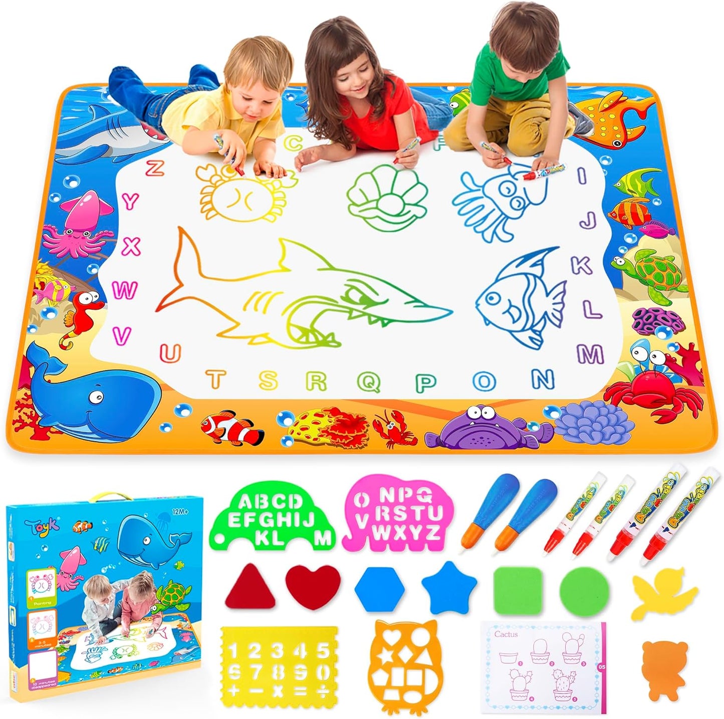 Water Doodle Mat - Kids Painting Writing Doodle Toy Board - Color Doodle Drawing Mat Bring Magic Pens Educational Toys for Age 3 4 5 6 7 8 9 10 11 12 Year Old Girls Boys Age Toddler Gift (Pink)