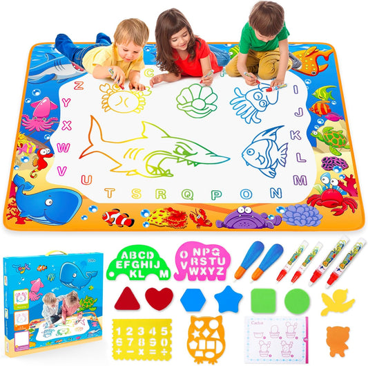 Water Doodle Mat - Kids Painting Writing Doodle Toy Board - Color Doodle Drawing Mat Bring Magic Pens Educational Toys for Age 3 4 5 6 7 8 9 10 11 12 Year Old Girls Boys Age Toddler Gift (Pink)