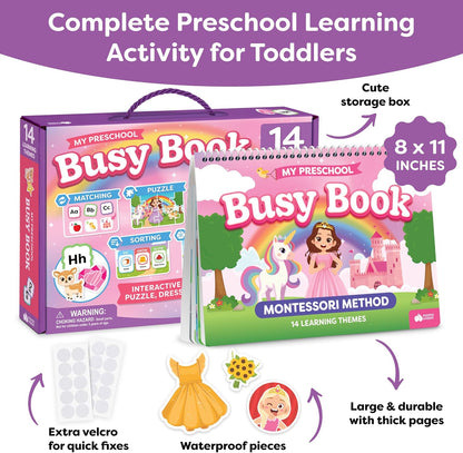 Montessori Preschool Busy Book for Toddlers Ages 3 and Up - Preassembled - Preschool Learning Activities Montessori Educational Toys - Gifts for 3 Year Old Boys, Toddler Learning Toys Activities
