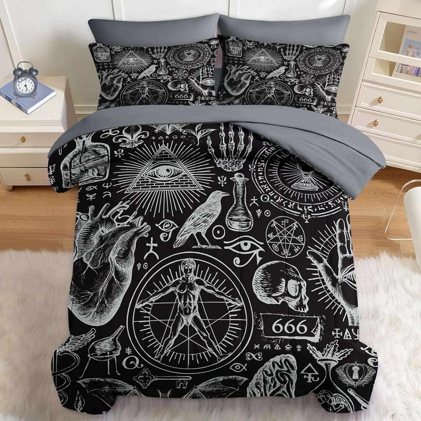 Nesker Comforter Set Twin Size, Science Lab School 5 Pcs Bedding for Kids and Adults, Medical University Chemistry Bed Sheet Sets with Fitted Sheet Pillowcase & Sham