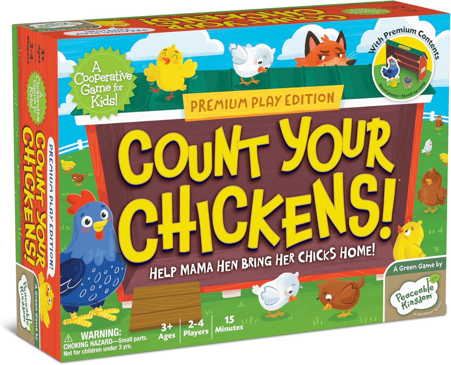 Peaceable Kingdom Count Your Chickens Award Winning Cooperative Counting Game for 2 to 4 Kids Ages 3+ - Premium Play Edition