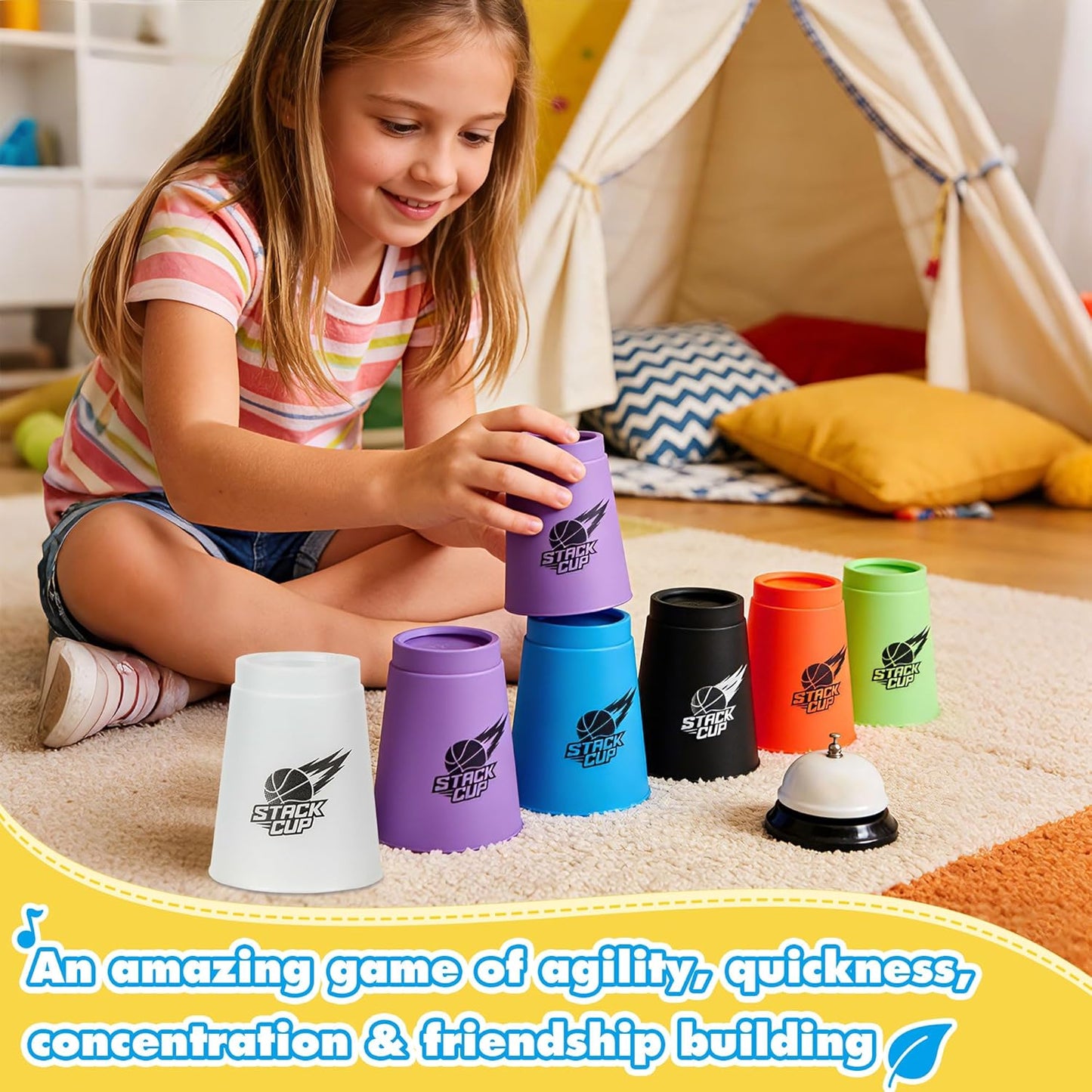 SEISSO Quick Stacking Cups, Stacking Cup Set Classic Stack Training Game Toys,12PCS Purple Stacking Cup Set for Boys Girls Kids
