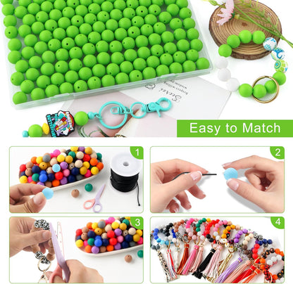 65Pcs 19mm Silicone Beads for Keychain Making Bracelet Necklace, Bulk Round Silicone Beads for Pens（Christmas Green） - Colors B