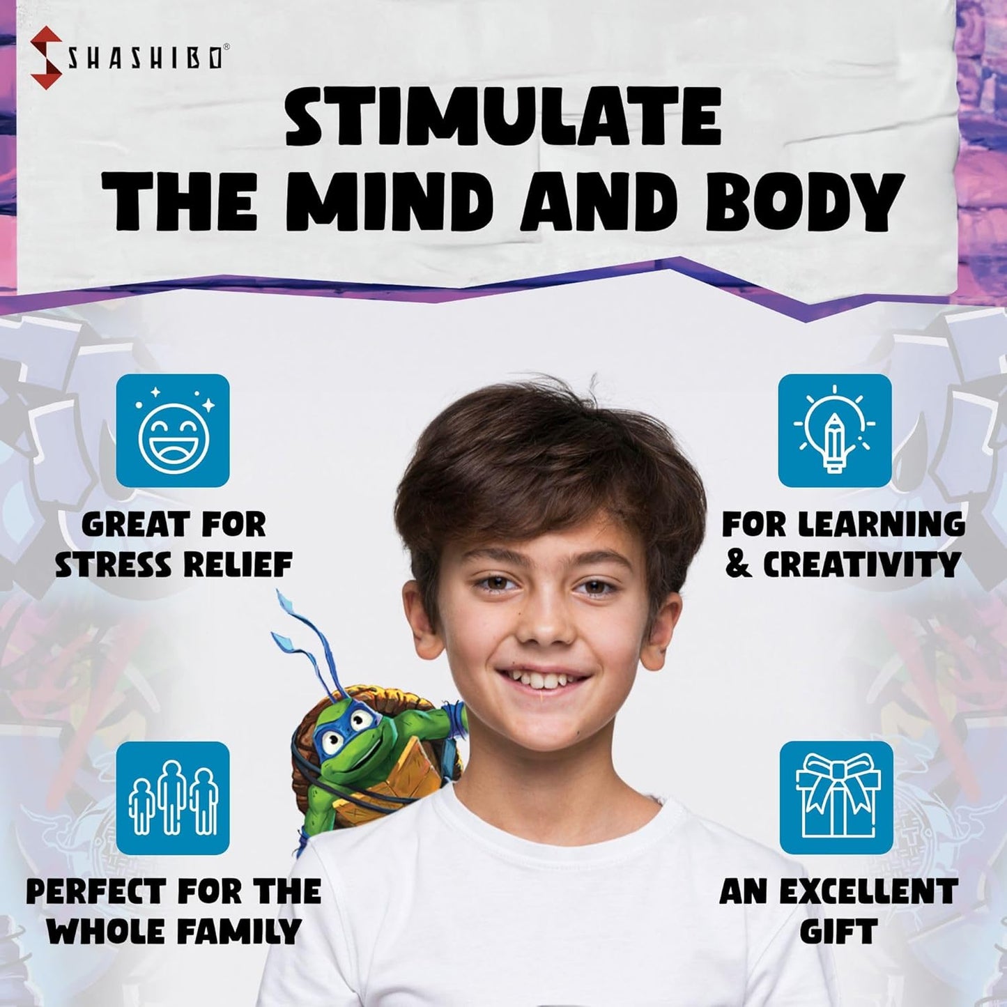 SHASHIBO Teenage Mutant Ninja Turtles Shape Shifting Box - STEM Magnetic Fidget Cube that Transforms Into Over 100 Shapes, Download Fun in Motion Toys Mobile App (Raphael)