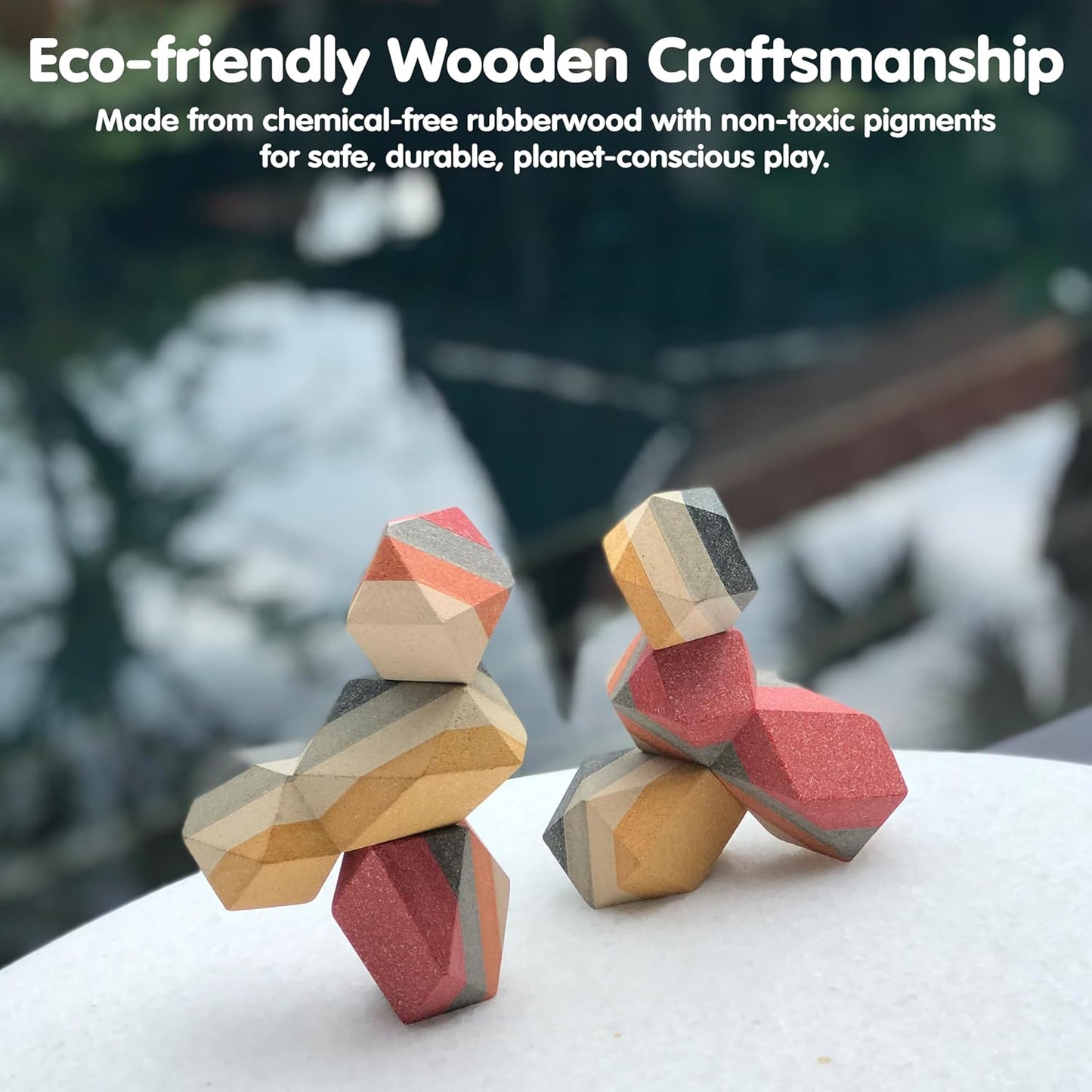 PlanToys® Geo Stacking Rock Wooden Montessori Balancing and Fine Motor Toy | Creative Thinking, Coordination and Early Problem Solving Activity | Eco Friendly Educational Open Ended Play Set