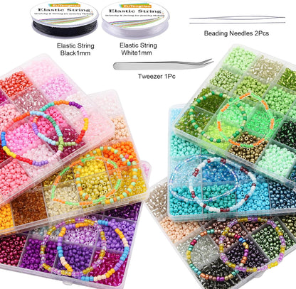 EuTengHao 3mm Glass Seed Beads for Bracelet Making Kit, 8/0 Small Craft Beads for Bracelet Necklaces Crafting Jewelry Making Supplies (36000Pcs,144 Colors)