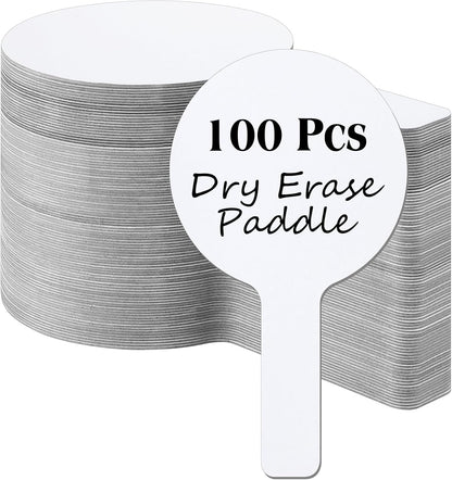 Seajan 100 Pcs Auction Bidding Paddles Bulk Answer Numbers Voting Blank Fans Dry Erase Boards Doubled Sided Handheld for Back to School Supplies(White,Round)