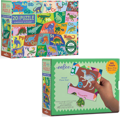 eeBoo 20 Piece Giant Floor Puzzle - Learn The Alphabet Children's Puzzle Letters & Object Themed, Large Pieces for Small Hands to Develop Motor Skills