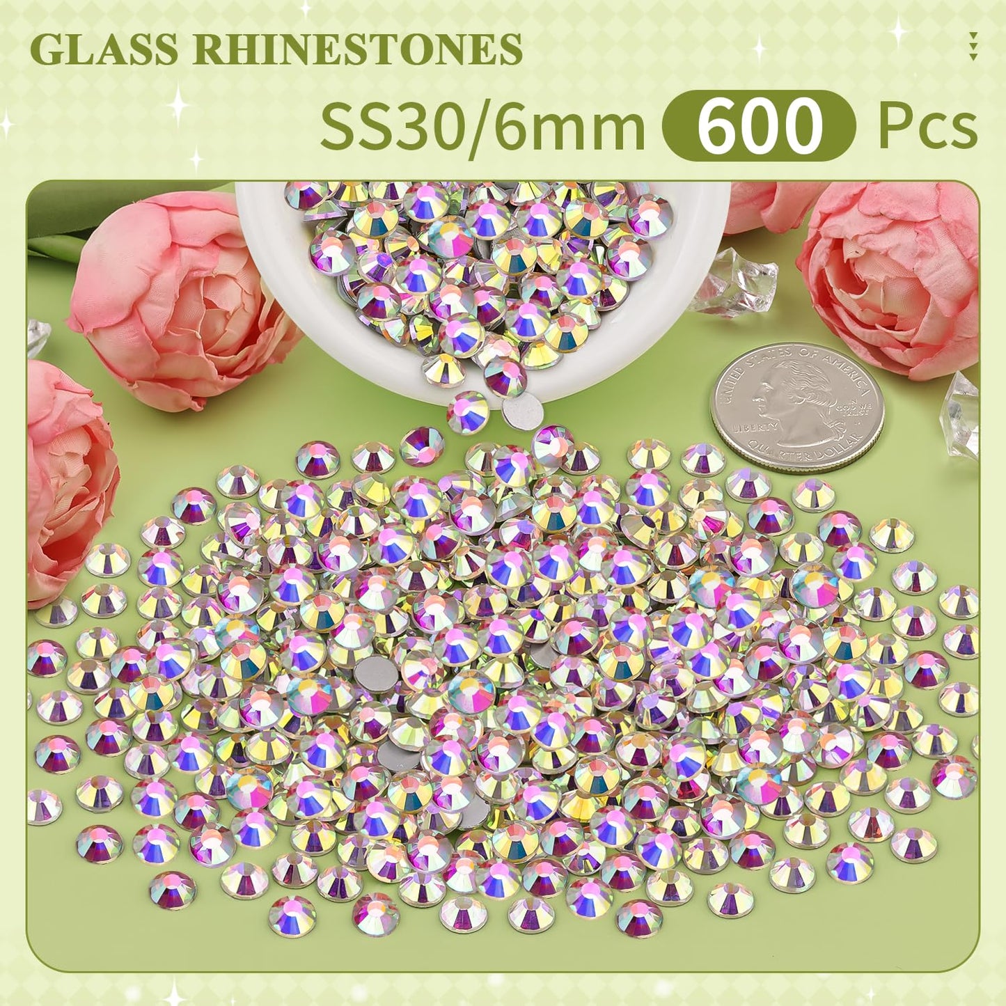 5000PCS SS6/2mm Glass Crystal Rhinestones (Clear), Bedazzling Flatback Rhinestones for Crafting DIY Crafts Nail Art Makeup Decoration, Gems Diamond Charms for Tumbler Shoes Clothing Mug