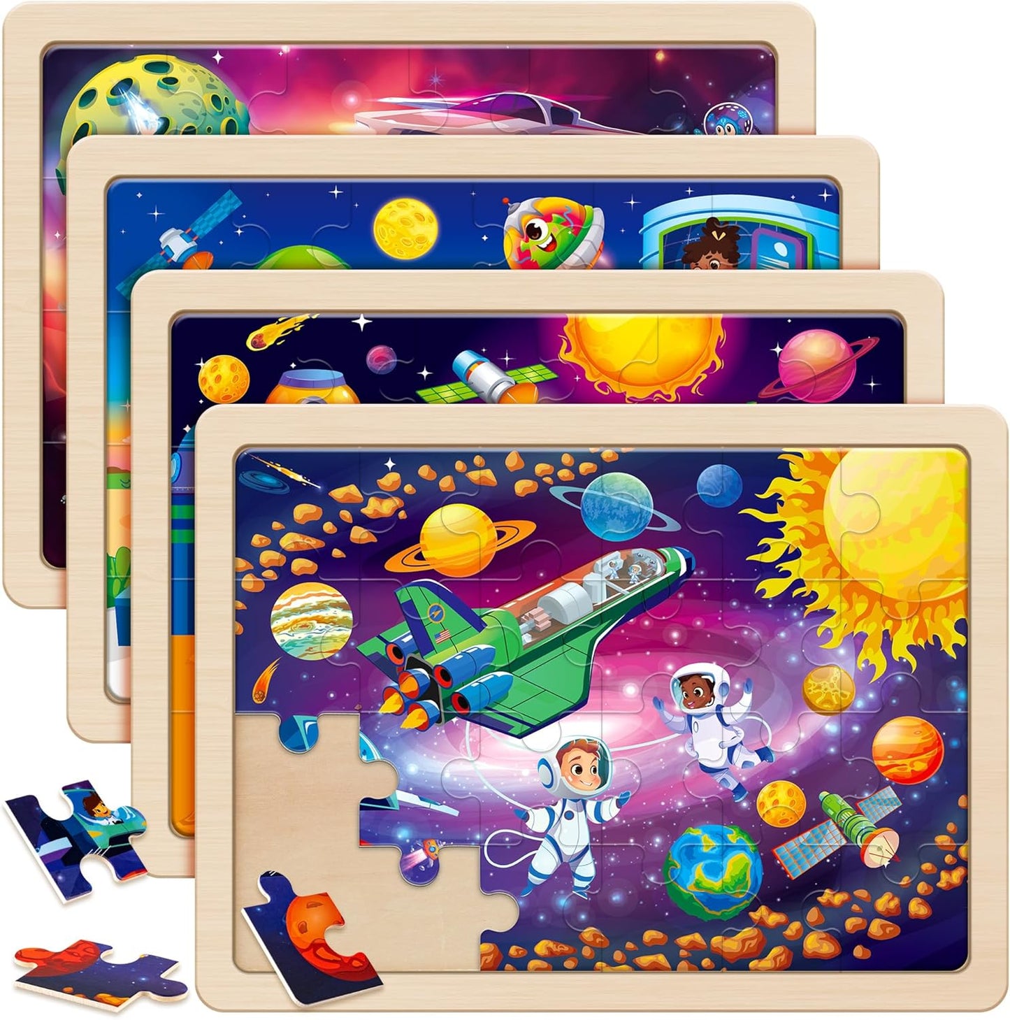SYNARRY Large Space Planets Solar System Wooden Puzzles for Kids Gift Box(12.2 * 9.4 in), Puzzles for Toddlers 3-5, Puzzles for Kids Ages 4-6, Wood Toys Gifts for 3 4 5 Year Old Boy Girl