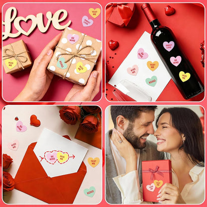 JULMELON 672 PCS Valentines Day Heart Stickers for Kids Conversation Heart Stickers Removable Labels Cards for Candy Envelopes Gifts Classroom Valentine’s Day Party Decorations