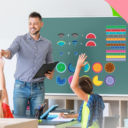 156 PCS Magnetic Fraction Tiles Circles, Educational Math Magnets Learning Manipulative Fraction Bars Set for Preschool Elementary School
