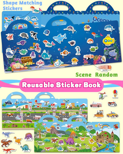 Walenced Reusable Sticker Book for Toddlers, Stickers for Kids, Toddler Sticker Book, Toddler Craft Activities, Toddler Travel Toys Ages 3 and Up Boy Girl Birthday Gifts