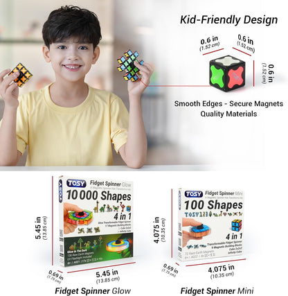 TOSY Magnet Fidget Spinner Mini - 8 Blocks, 3 in 1 Toy: Transformable Fidget Spinner, Infinity Cube, 2x2 Puzzle Cube, Easter Basket Stuffers for Kids/Adults, STEM Sensory Stress Relief Toy