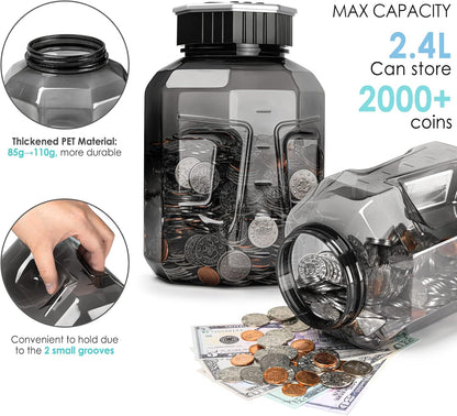 X-Large Piggy Bank for Adults Kids, Vcertcpl Digital Coin Counting Bank with LCD Counter, 2.4L Capacity, Great Coin Counter Bank Money Counting Jar with Total Amount Displayed, Bank for All US Coins